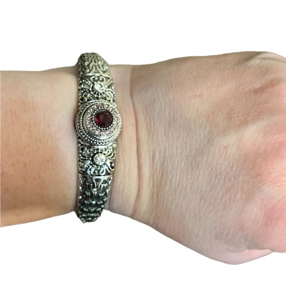 Amethyst Colored Glass Snap Clamp Bracelet